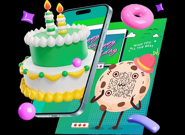 Animated greeting card rising from a phone screen