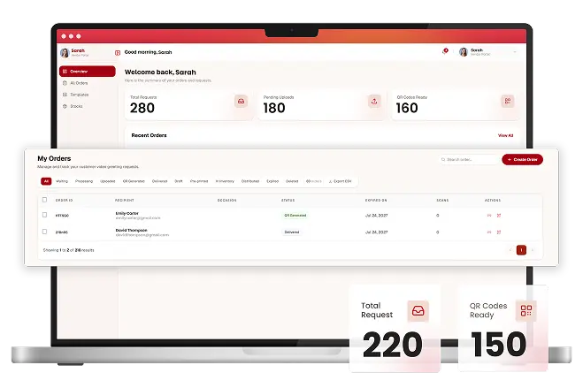 Vendor dashboard managing personalized video gift orders