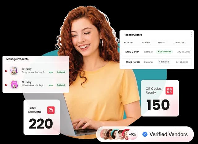 Vendor managing personalized video gift orders on a laptop